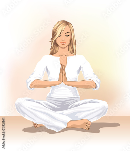 Vector beautiful woman sitting in yoga lotus position