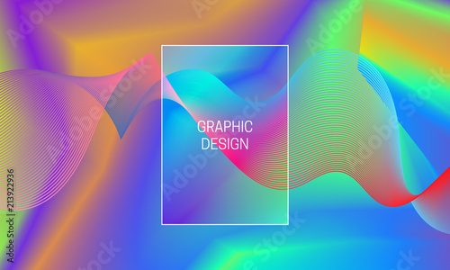 Vector vibrant gradient background with iridescent guilloche wave. Template for backdrop generation.