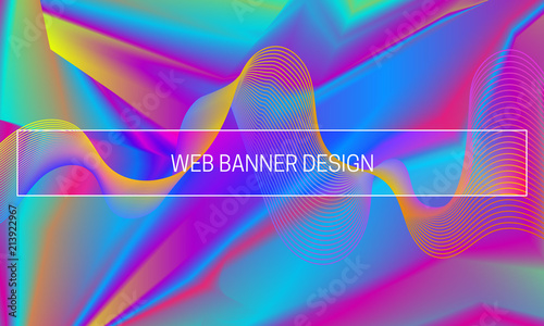 Vector vibrant gradient background with colorful guilloche wave. Web banner backdrop generation template.