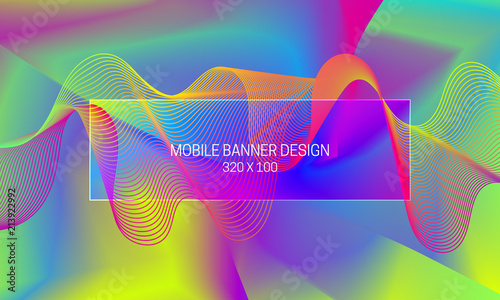 Vector dynamic background with colorful guilloche wave. Mobile banner backdrop generation template.