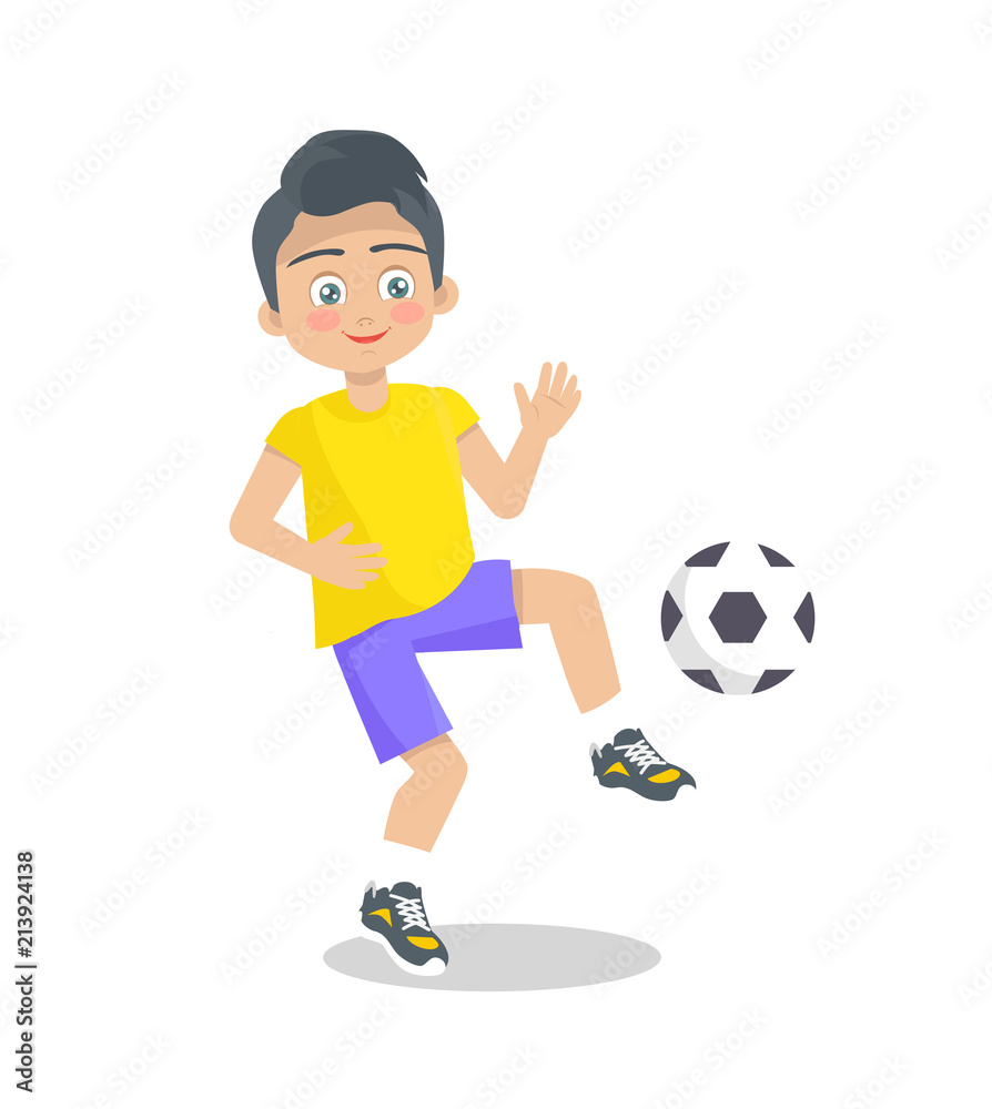 Little Boy Playing Football on White Background