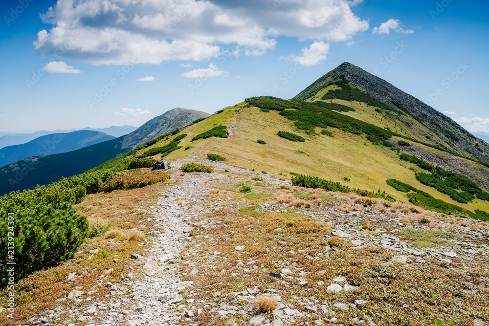Great hills and picturesque scene of the alpine valley.