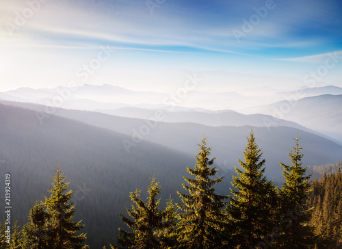 Fototapeta Naklejka Na Ścianę i Meble -  Bright hills and gorgeous scene of the alpine valley.