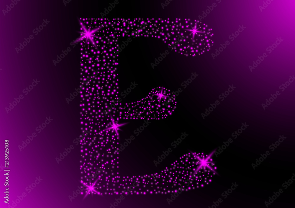 letter E is star in purple bright letter E is star in purple bright