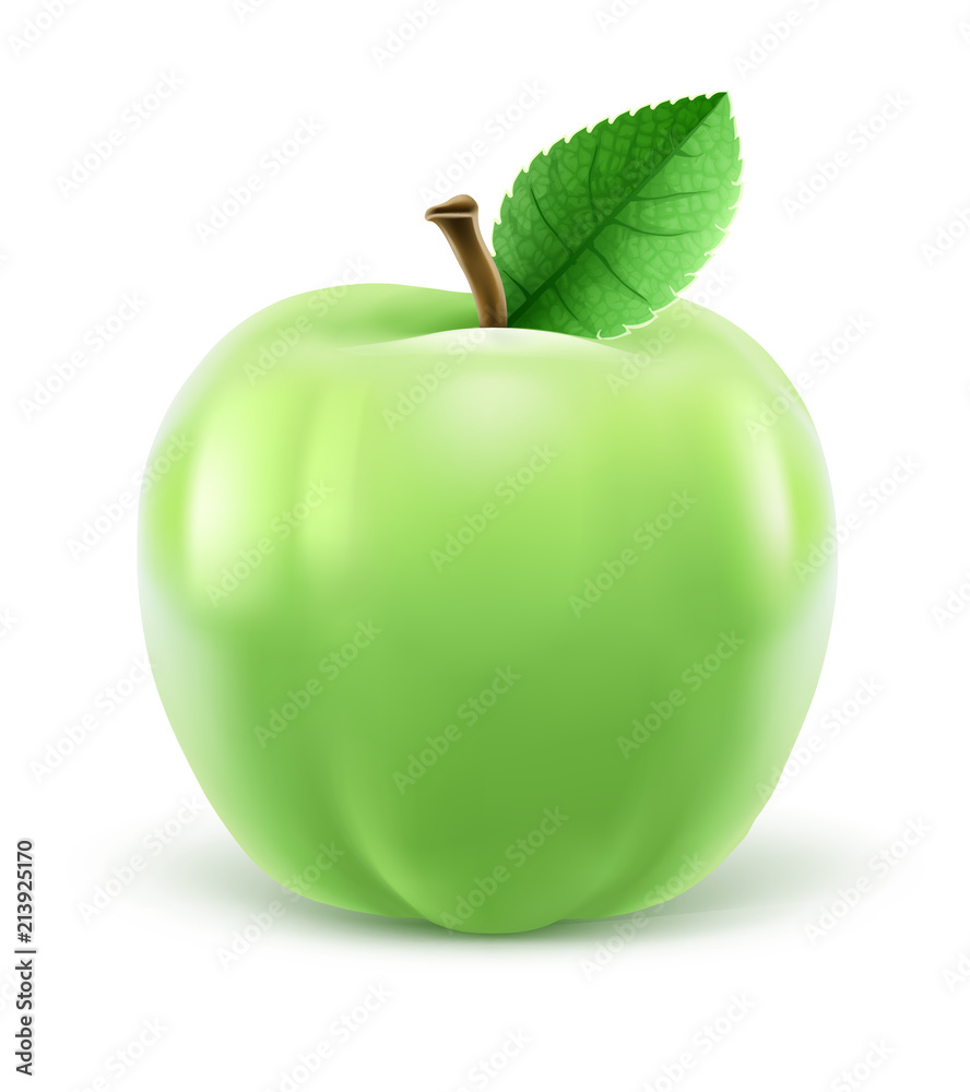 Green apple with leaf, isolated white background. EPS10 vector Green apple with leaf, isolated white background. EPS10 vector