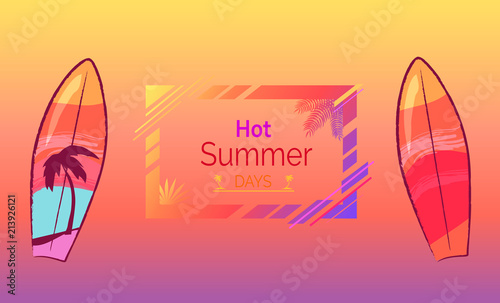 Hot Summer Days Poster with Cool Bright Surfboard