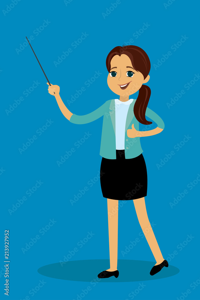 Cute caucasian girl with a pointer,cartoon character Cute caucasian girl with a pointer,cartoon character