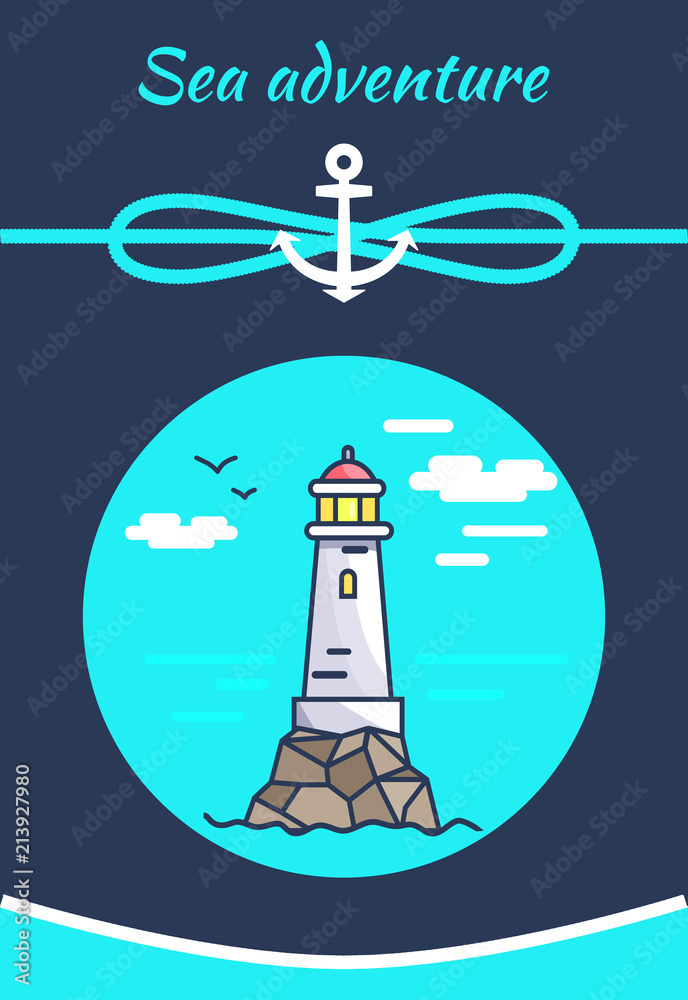 Sea Adventure Color Banner with White Lighthouse Sea Adventure Color Banner with White Lighthouse