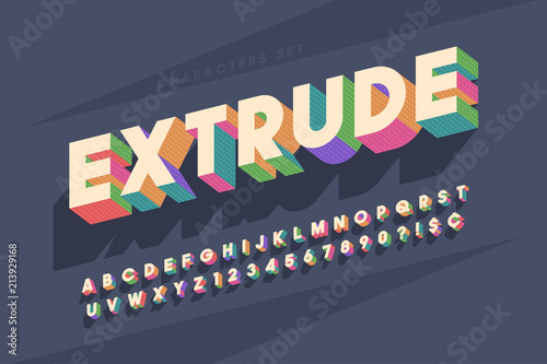 Original retro 3d display font design, alphabet, letters