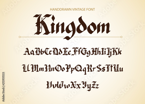 Blackletter gothic script hand-drawn font. Decorative vintage styled letters.