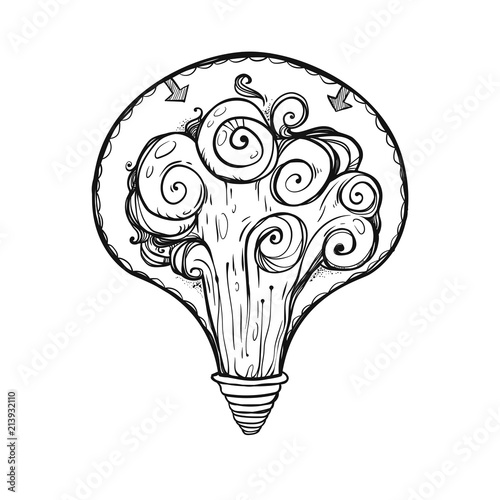 A light bulb with a nuclear explosion inside. It can be used for printing on t-shirts, cards, or used as ideas for tattoos, stickers.