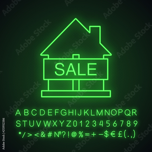 House for sale neon light icon