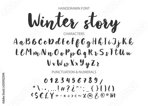 Winter story. Handwritten Brush font for lettering quotes. Hand drawn brush style modern calligraphy.  photo