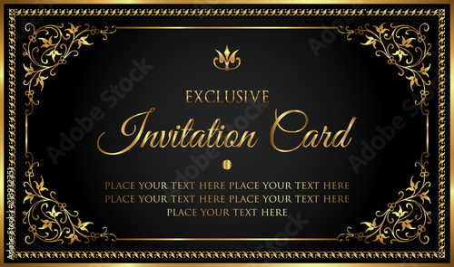 Luxury invitation card in vintage black and gold style