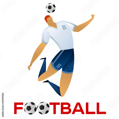 Soccer player against the background of the stadium. Lettering Football. Football player in campionship. Fool color vector illustration in flat style isolated on white background. photo