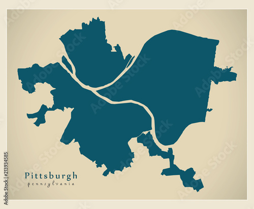 Modern City Map - Pittsburgh Pennsylvania city of the USA
