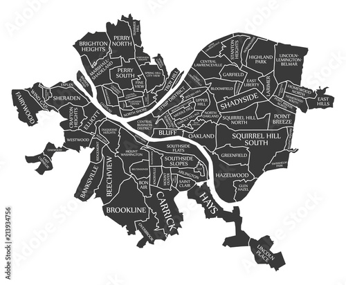 Pittsburgh Pennsylvania city map USA labelled black illustration