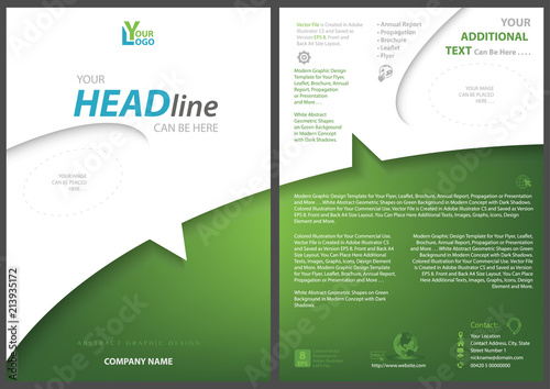White-green Flyer Template with Dividing Abstract Curved Shape - Modern Graph...