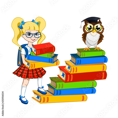 Cute schoolgirl with color books