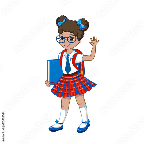 Cute schoolgirl with color books