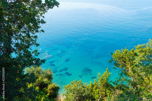 Fototapeta Naklejka Na Ścianę i Meble -  View from above to the turquoise water in Adriatic sea at Montenegro, nature landscape, vacations to the summer paradise