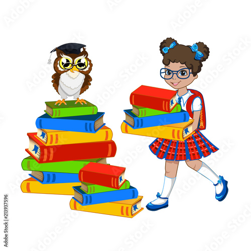 Cute schoolgirl with color books