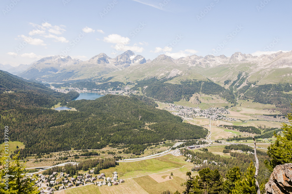 St. Moritz, St. Moritzersee, Stazersee, Oberengadin, Panoramaweg, Seenplatte, Muottas Muragl, Piz Julier, Alpen, Graubünden, Sommer, Schweiz