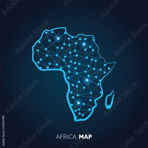 Map of Africa made with connected lines and glowing dots.