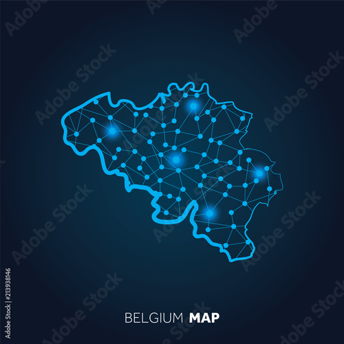 Map of Belgium made with connected lines and glowing dots.