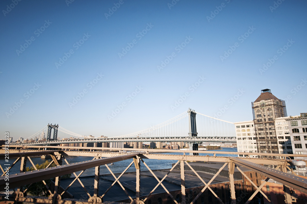 Manhattan Bridge from Brooklyn Bridge in New York city, Usa