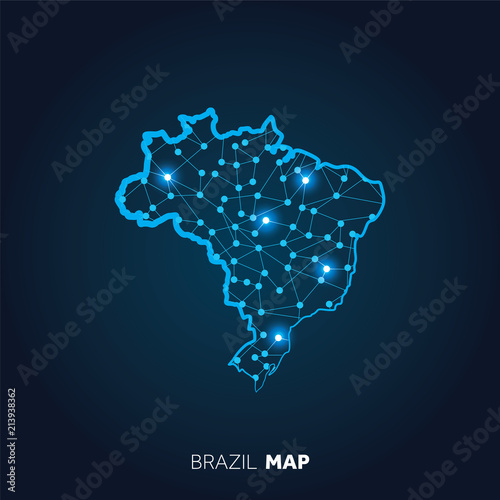 Map of Brazil made with connected lines and glowing dots.