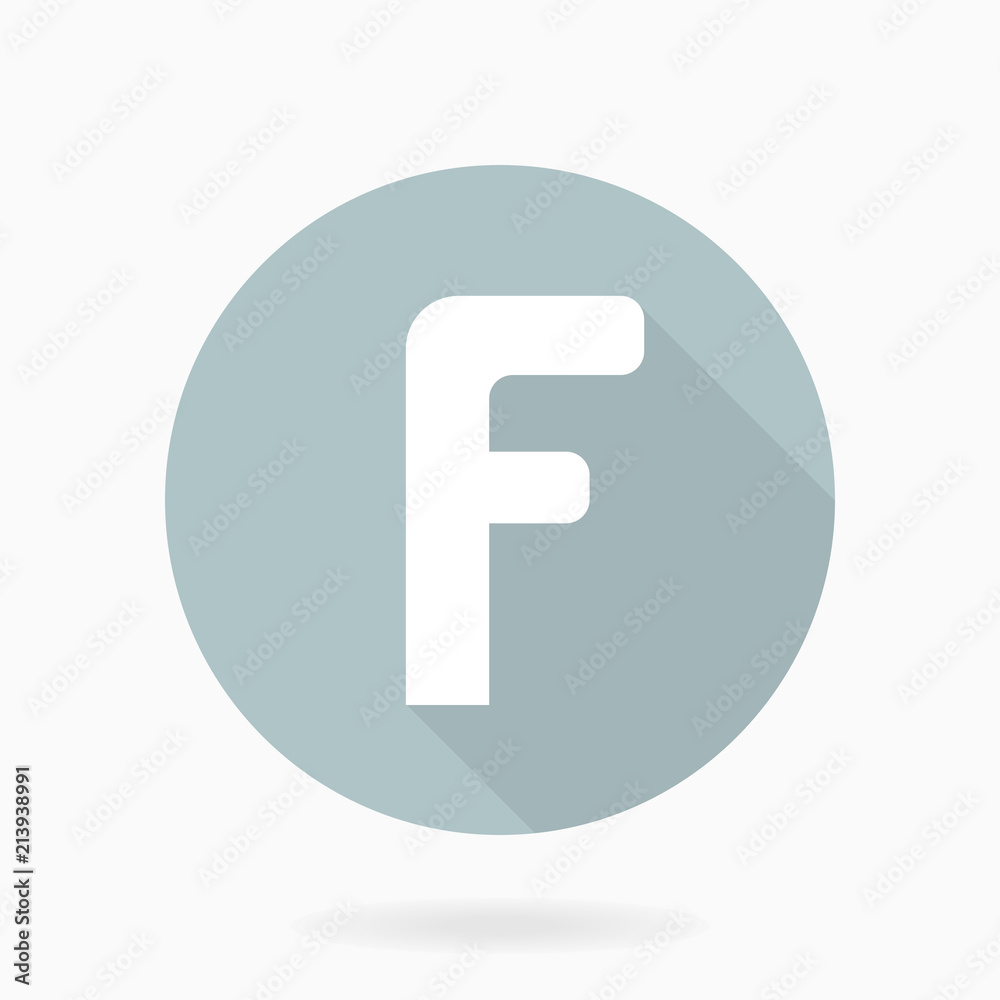 Fine vector white letter F in the circle. Flat design and long shadow Fine vector white letter F in the circle. Flat design and long shadow