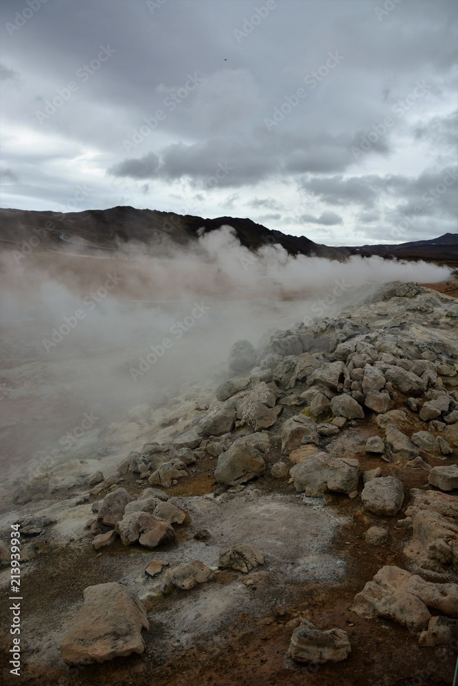 Hverir geothermal field and the fuming chimneys Hverir geothermal field and the fuming chimneys
