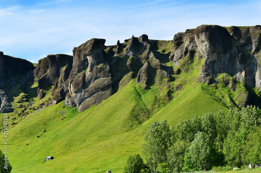A rocky and mountainous landscape and scenery in Iceland