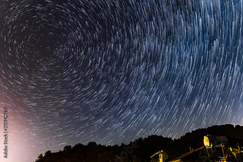 Star Trails round the polar star and over a house at the Troodos mountains
