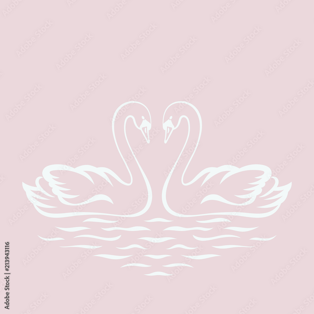 Fototapeta premium Swan couple silhouette. Vector illustration.