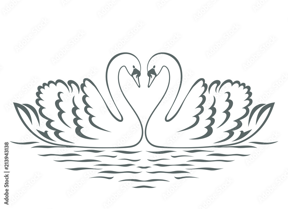 Fototapeta premium Swan couple silhouette. Vector illustration.