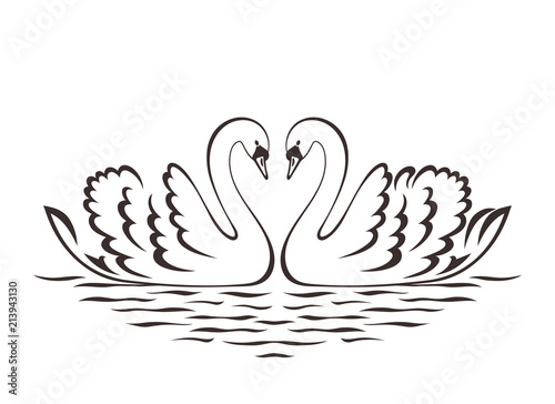 Swan couple silhouette. Vector illustration.