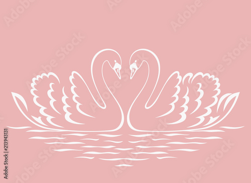 Swan couple silhouette. Vector illustration.
