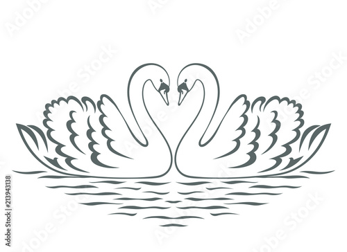 Swan couple silhouette. Vector illustration.
