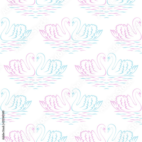 Swan pair seamless pattern. Vector illustration.