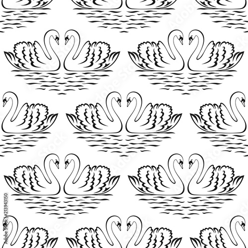 Swan pair seamless pattern. Vector illustration.