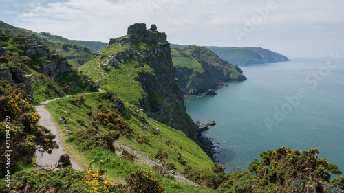 Aerial of The Valley of Rocks in north Devon, England west of the village Lynton © MyStockVideo