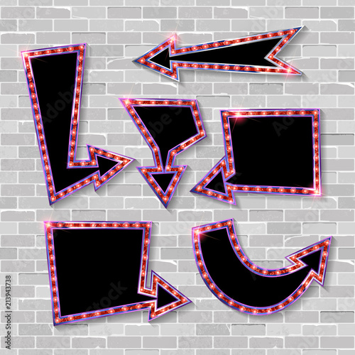 Set of color arrows with bulb lamps