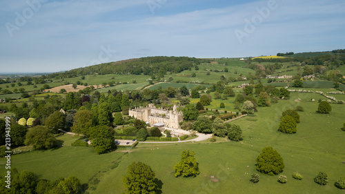 Aerial of Sudeley Castle Winchcombe in England Cotswolds midlands photo