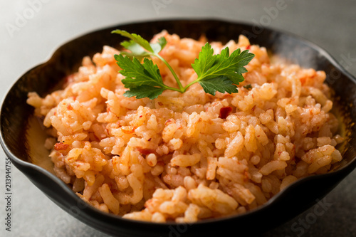 Homemade Tomato Rice with Parsley in Ceramic Bowl / Pilav / Pilaf.