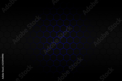 Black hexagon and blue neon light