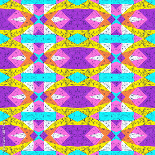 Ethnic pattern. Aztec fabric. Embroidery effect. Tribal ornament. Brazilian or Mexican print. Clothes or interior design. Boho fashion. Traditional homespun textile. Vector seamless pattern.