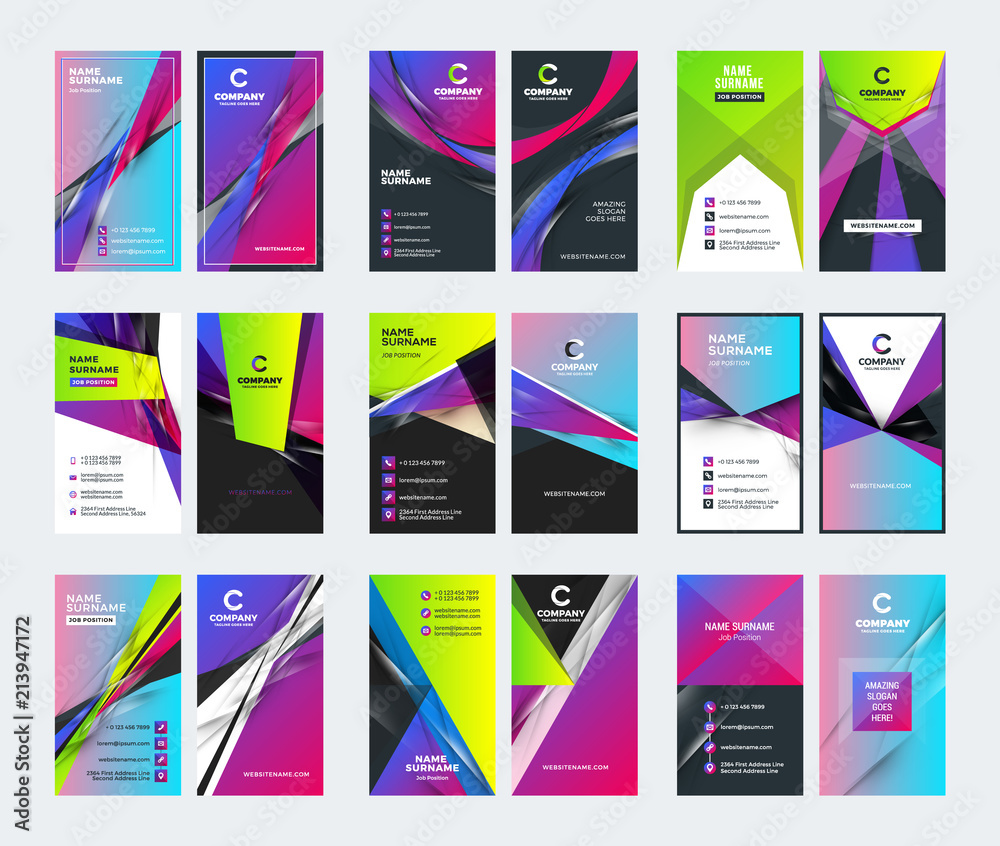 Double sided vertical business card templates. Stationery design vector set. Vector illustration