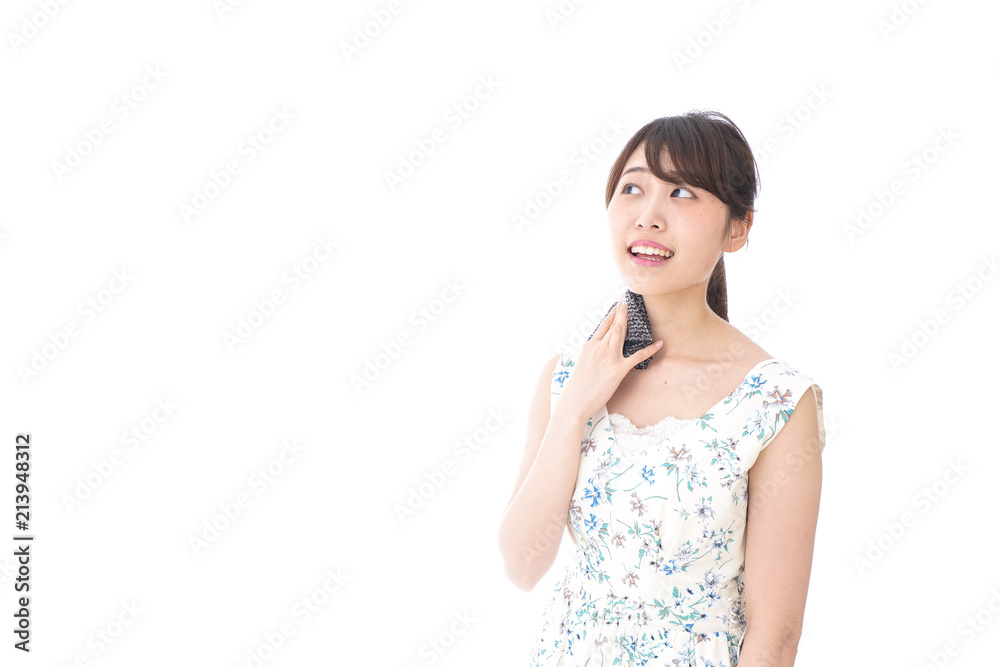 猛暑・汗をかく女性 猛暑・汗をかく女性